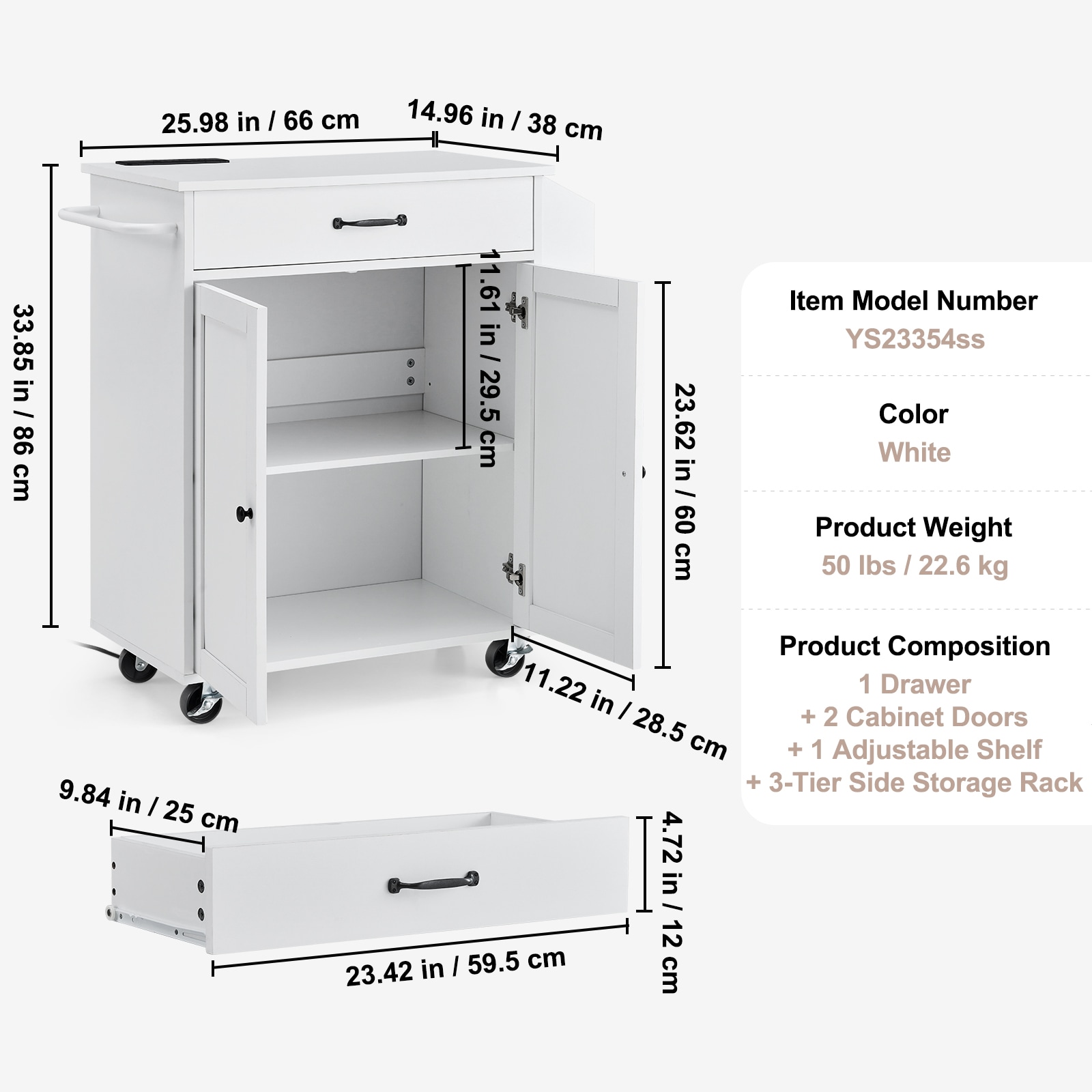 Kitchen Island Cart Rolling Storage Cabinet On Wheel With Charging Station_voghion.com